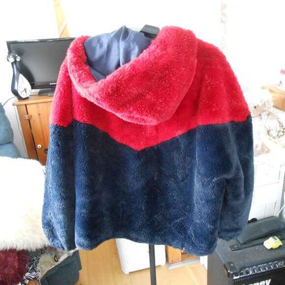 TOMMY HILFIGER COLORBLOCK FAUX FUR COAT-WOMEN'S SIZE LARGE-VERY GOOD CONDITION - Picture 2 of 7